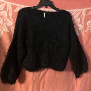 NWT Free People Fuzzy Black Crew Neck Sweater